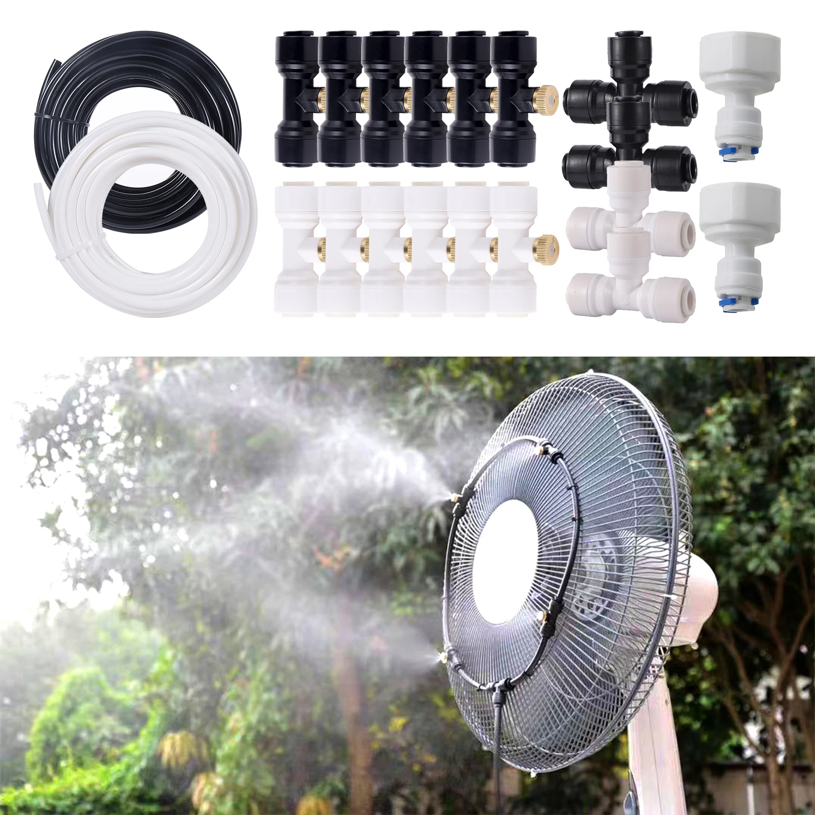 Fan Ring Misting System Outdoor Garden Terrace Yard Patio DIY Cooling Atomization System Automatic Irrigation Nebulizer 3/6/10M