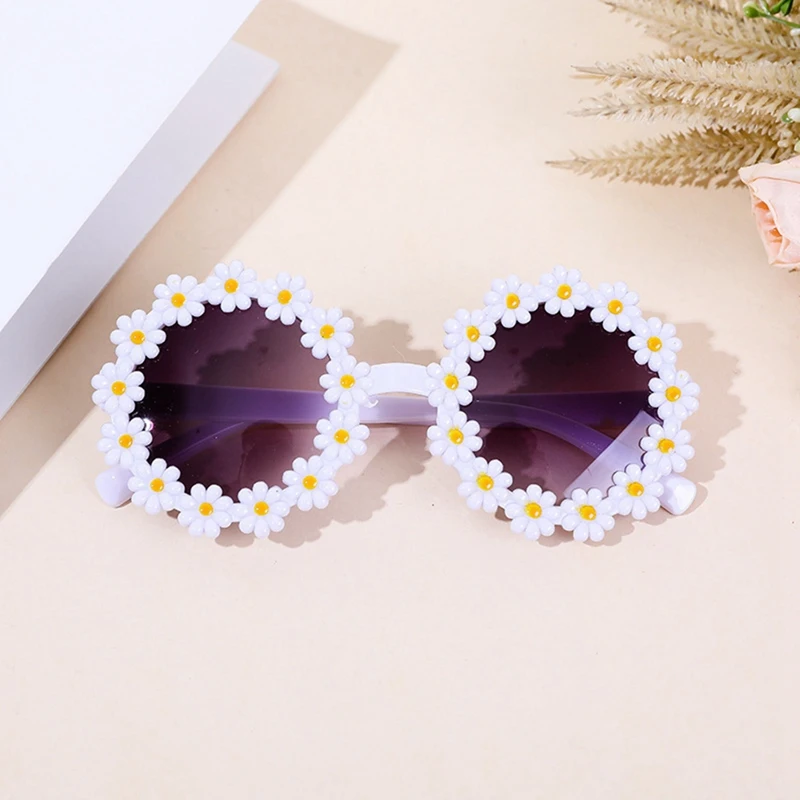 Round Flower Sunglasses Kids Daisy Sunglasses Outdoor Sun Protection Glasses Beach Birthday Gift