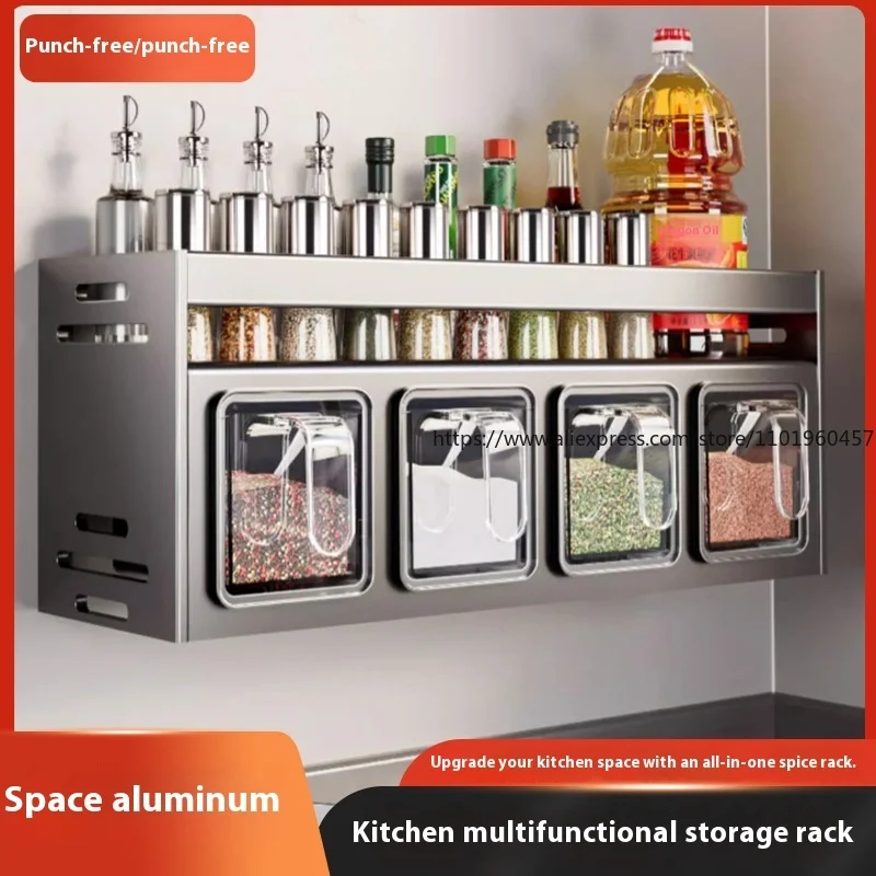 Kitchen Seasoning Box Rack No Punching Wall Hanging Multifunctional Seasoning Can Bottle Seasoning Combination Set Storage Rack