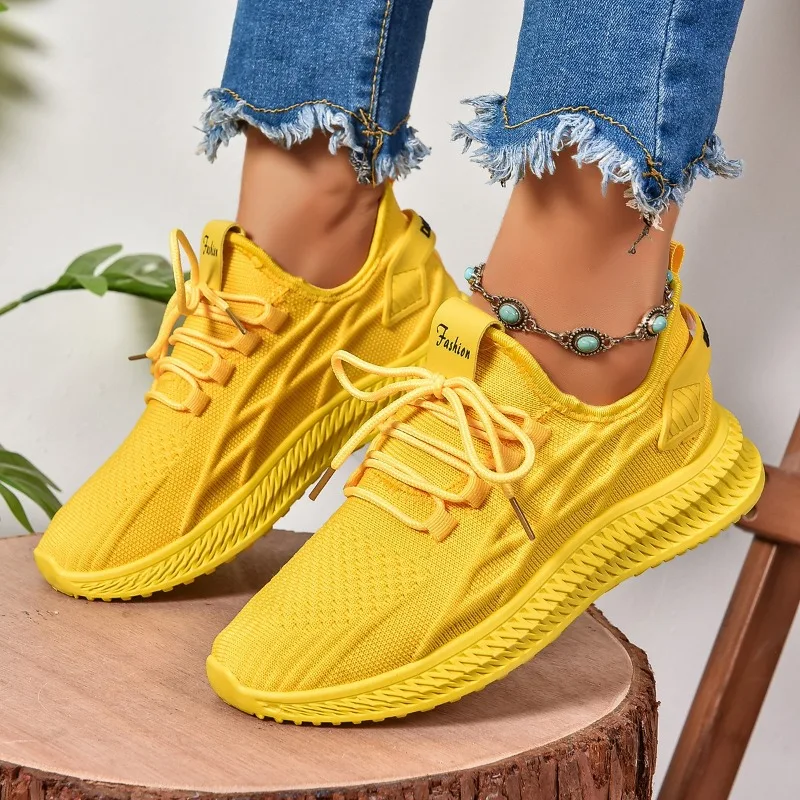 2024 New Fashion Women's Casual Shoes Breathable Walking Mesh Lace-up Thick-soled Shoes Women's Outdoor Running Sports Shoes