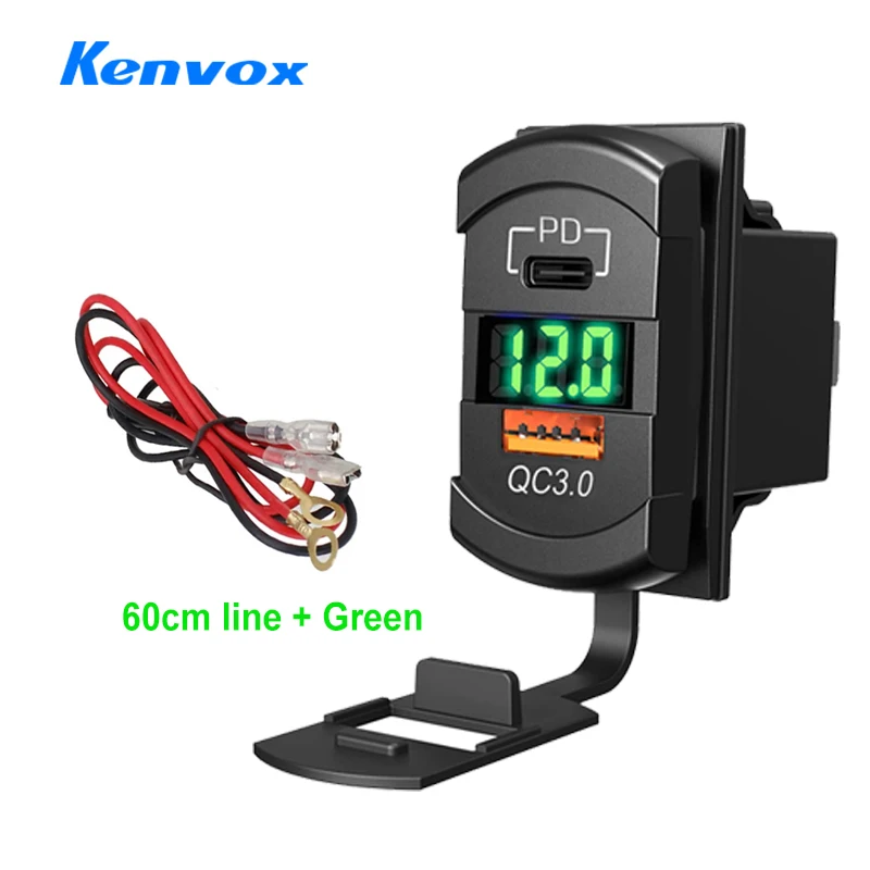 12V USB Rocker Switch Insert Type 36W USB A PD Outlet Socket LED Voltage Display 18W QC3.0 Charger for Cars Truck Van Boat RV