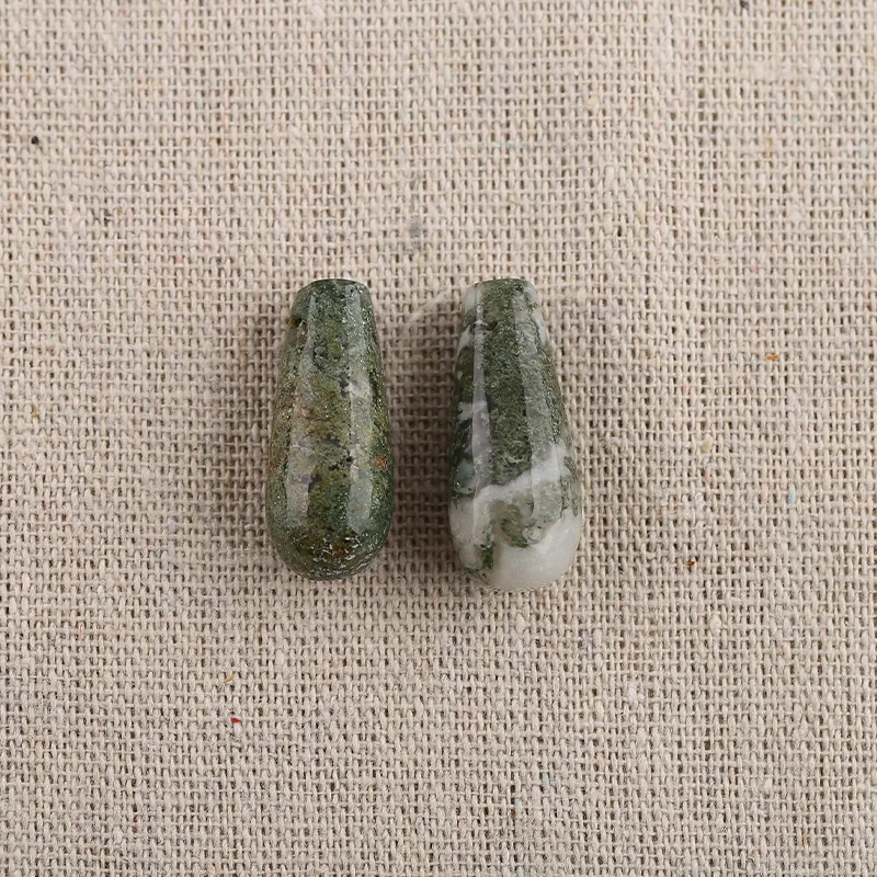 B&F Drop Moss Agate Pendant Beads, Handmade Natural stones beads, Polished Stones for jewelry Making Supplies
