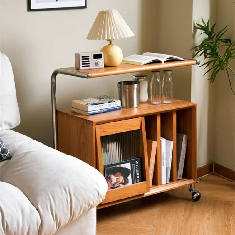 

Скандинавский японский стиль, диван из цельного дерева, боковой шкаф для гостиной, креативный передвижной маленький журнальный столик, тележка для маленькой квартиры