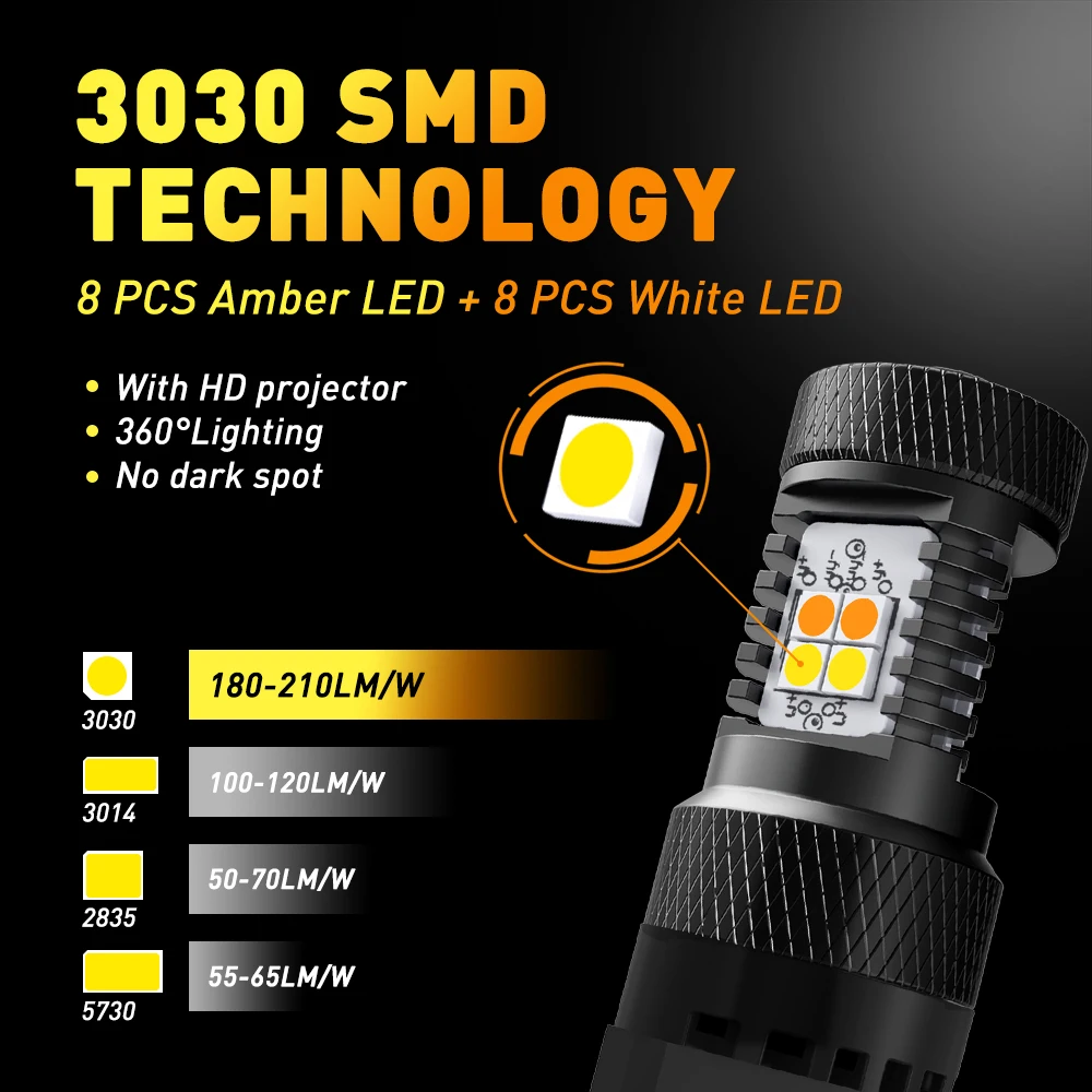 2x 3157 3457 4157 Switchback LED Bulbs T25 P27/7W LED White/Amber Dual Color for Car Parking DRL/Turn Signal Lights With HD Lens - view 4