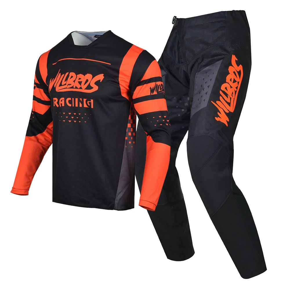 Motocross Jersey and Pants Willbros Gear Set MX Racing Dirt Bike Enduro Bicycle Off-road Riding Black Orange Outfit