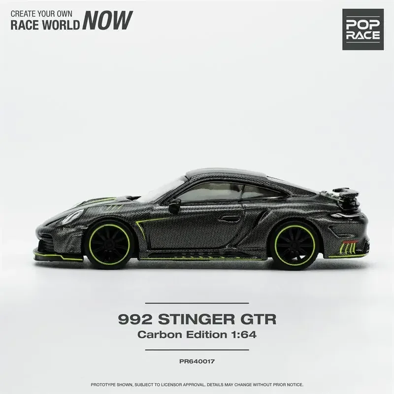 PopRace 992 스팅어 GTR 카본 에디션, 블랙 다이캐스트 모델 자동차, 1:64