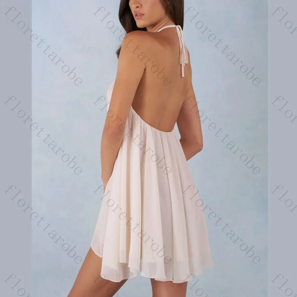 Customized Lavender Halter Mini Dress for Women Sexy Backless Loose Fit Short Dress Elegant Summer Beach Wedding Guest Dress