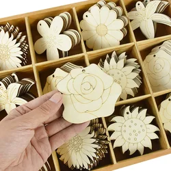 10pcs Flower Pattern Wooden Slices Handmade Painting Kids DIY Craft Xmas Tree Hanging Ornaments Gift Tag Wedding Embellishment