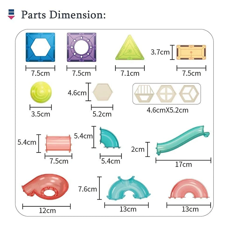 Piastrelle magnetiche 77 pezzi Blocchi magnetici per tubi per bambini Blocchi magnetici 3D Set di piastrelle con 8 biglie colorate STEM Toy