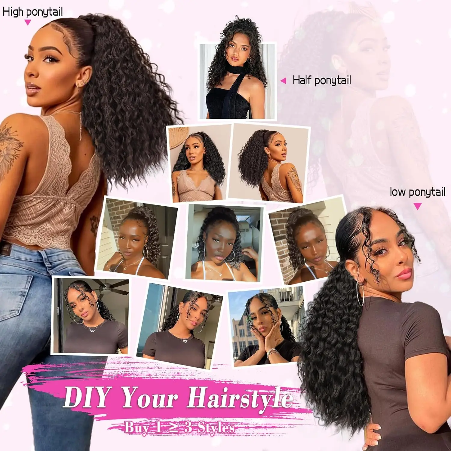 Ponytail Extension Drawstring Ponytail for Black Women 12/14/18/22 Inch Synthetic Long Afro Curly Fluffy Ponytail for Daily Use image 6