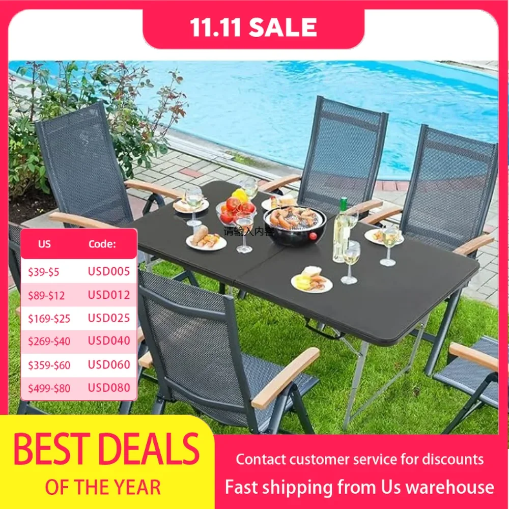 Folding Table Plastic Camping Table 47x24 Inch 3 Height Folding Table Folding Semi-Portable Tables for Picnic, Backyard, Patio