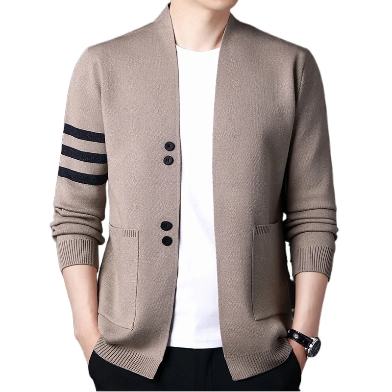 Knitted Cardigan Stripe Men\'s Sweater Cardigan Solid Color Simple Fashionable Warm Comfortable Resting Casual 2023 New