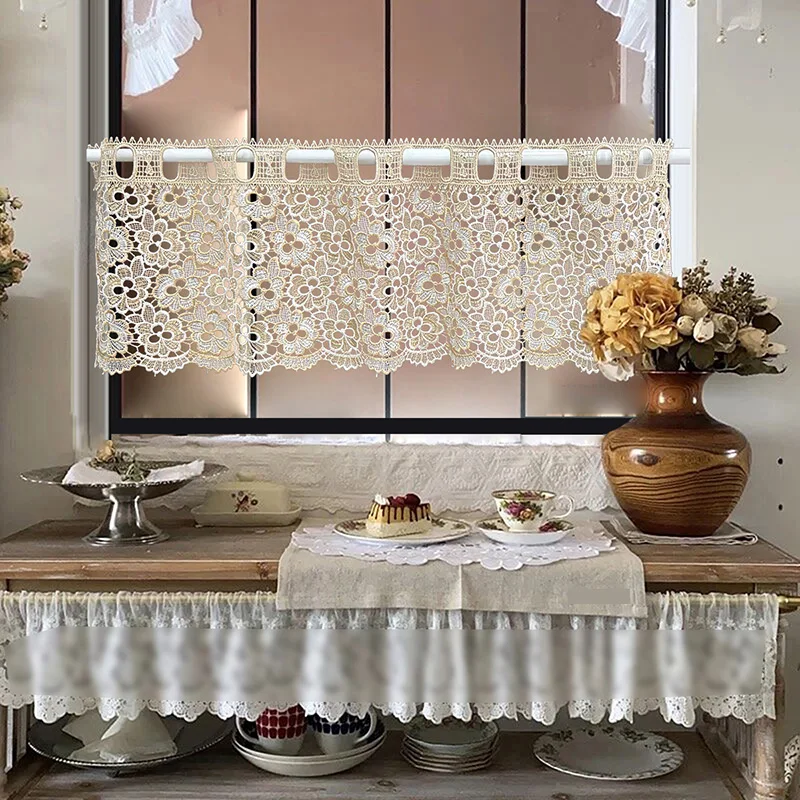 

1 шт., американская легкая роскошная пасторальная полосатая цветочная вышивка, короткая драпировка, прозрачная прозрачная занавеска для кухни, гостиной