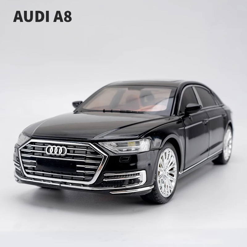 Audi A8 Diecasts et véhicules jouets pour enfants, modèle de voiture, son et lumière, nervure arrière, alliage de voiture de luxe, cadeaux, 1:24