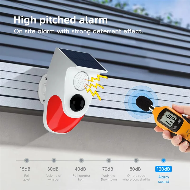 【PUBLICITY】 Sensore rilevatore di allarme sonoro di sicurezza con ricarica wireless da 120 dB Sensore esterno impermeabile 2 pezzi per sistema di allarme antifurto domestico