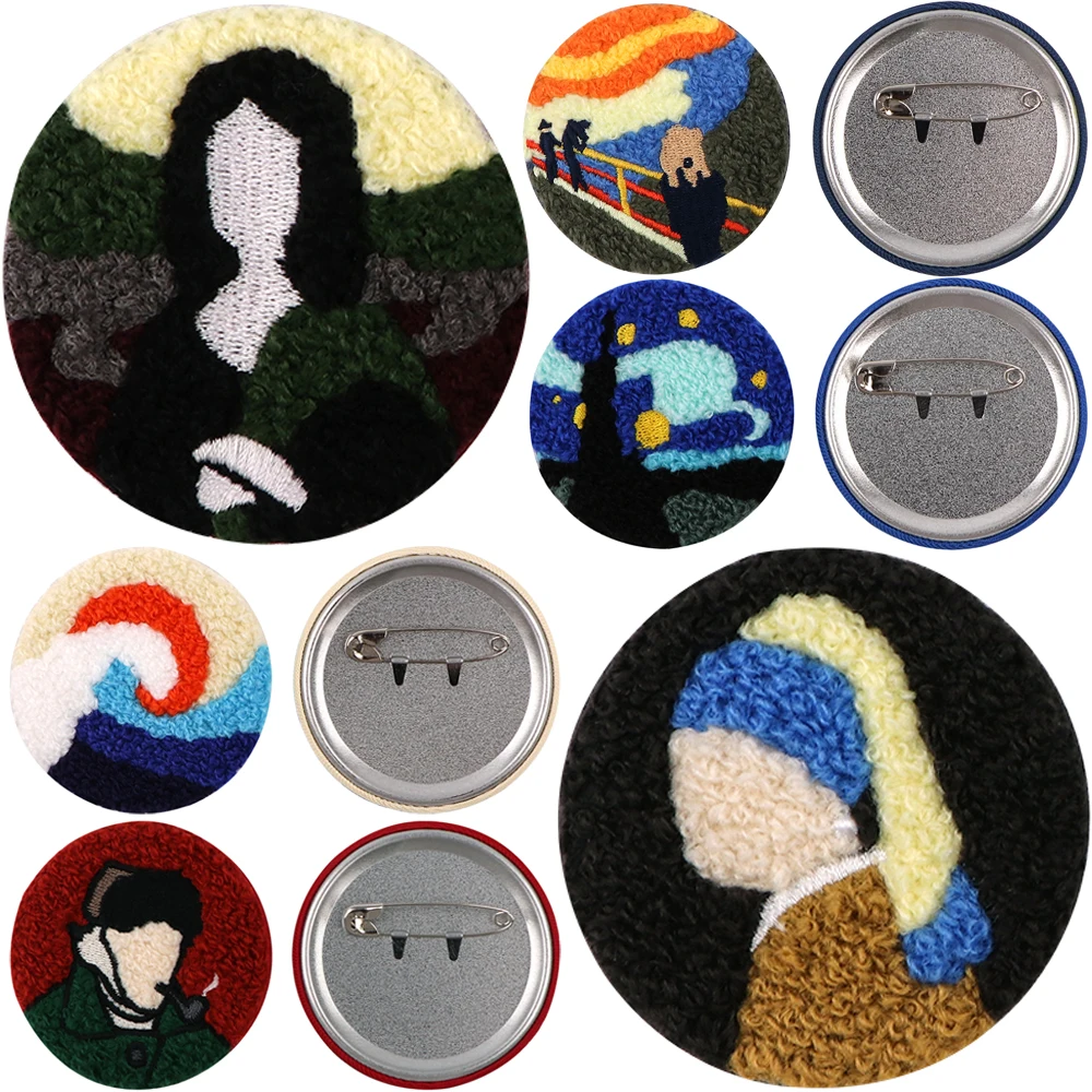 Art Paintings Button Lapel Pins Tinplate Brooch Towel Embroidery for Backpacks Briefcase Badges on Backpack