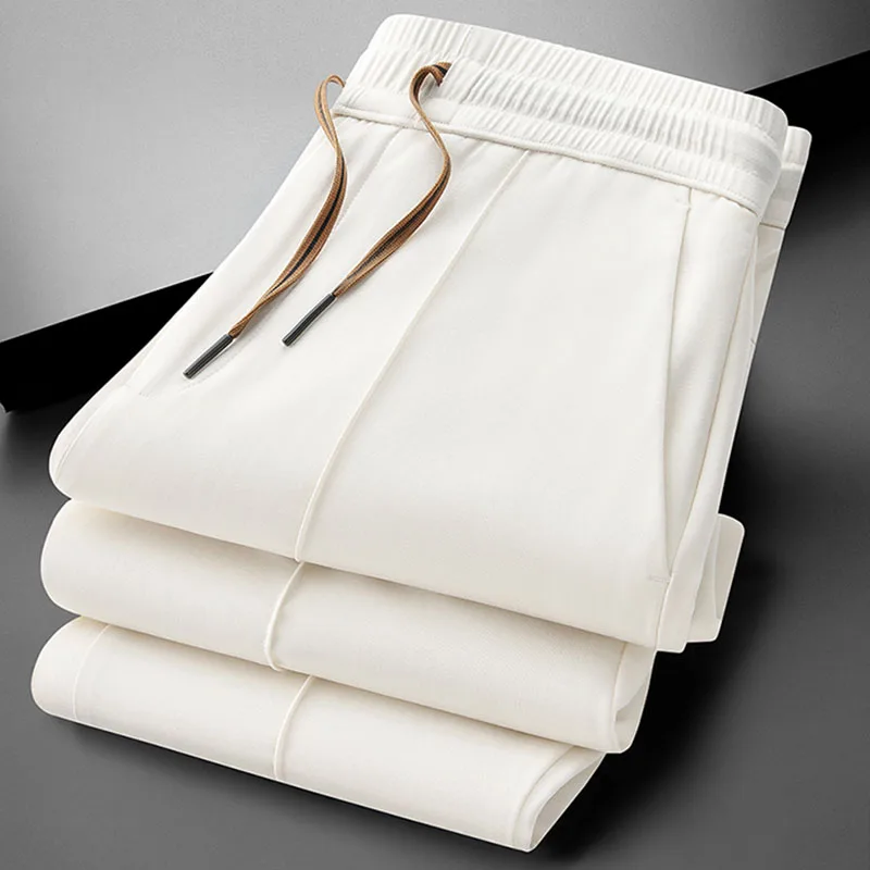 

Мягкие эластичные брюки из шелка Lycel, весна-лето, мужские эластичные спортивные свободные повседневные брюки с прямыми штанинами