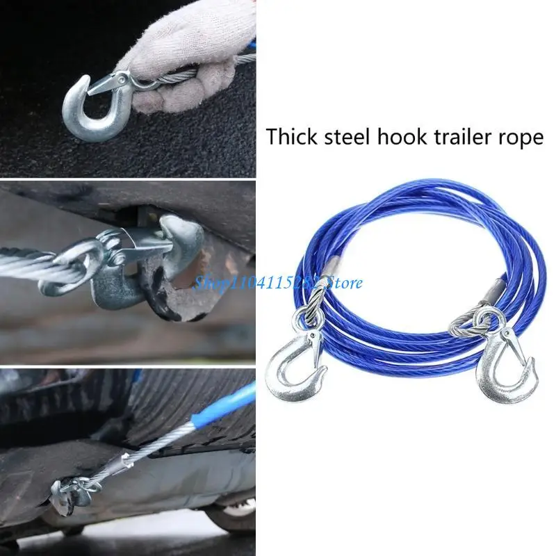 

A2BF 4m/5m Tow Rope with Safety Hook Trailer Rope for Towing Car SUV Heavy Duty Tow Cable Winch Strap Load 3/5/7 Ton