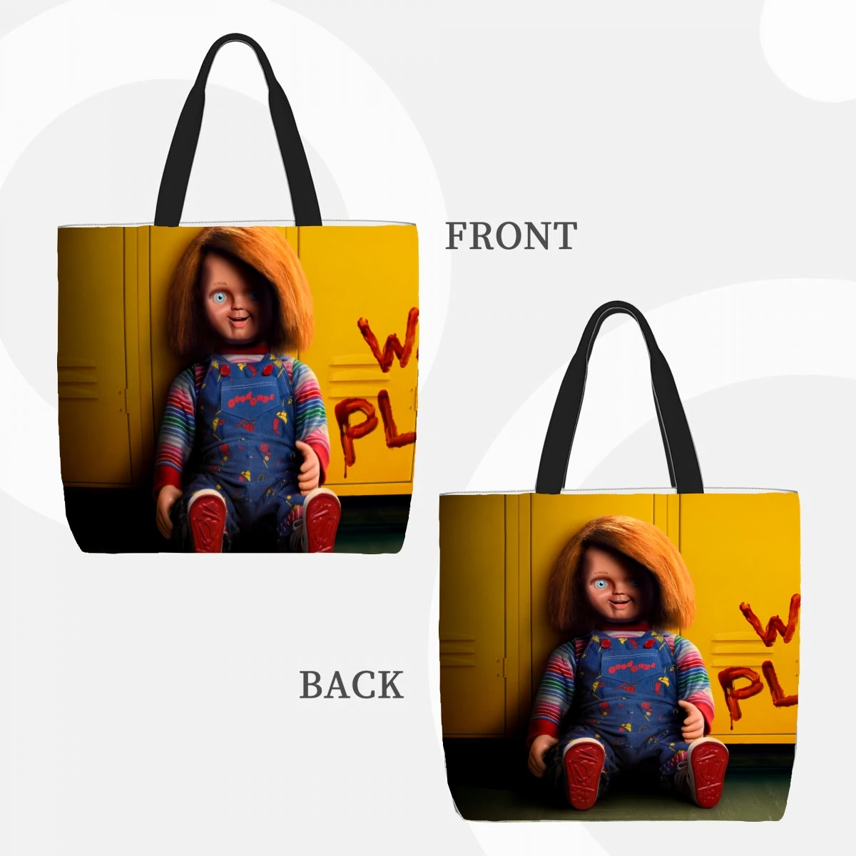 Chucky Horror movies Handbag Printed Travel Shoulder Bag Large Capacity Women\'s Shopping Bags Strap Casual Fashion Canvas Strap