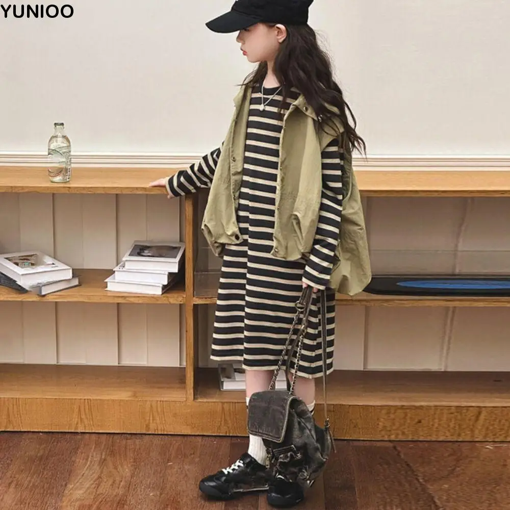 

Модный детский костюм Y2K, облегающий жилет для подростков, платье, осенне-летний милый комплект одежды для девочек, студенческий комплект