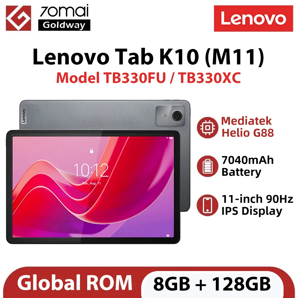 Global Rom Lenovo Tab K10 M11 8GB 128GB LTE TB330XC Wifi TB330FU MTK Helio G88 11'' 90Hz Display GPS 7040mAh Android 13 Tablet