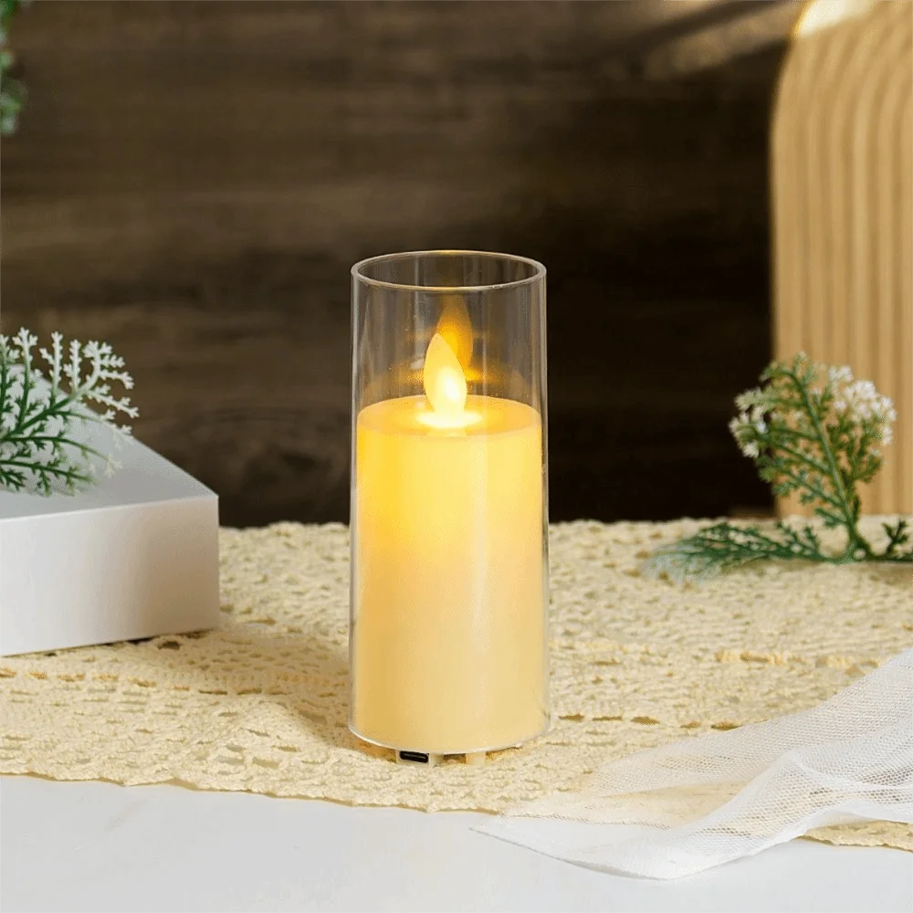 Rechargeable LED Flameless Candles Realistic Flickering Timer Fake Candle Lights Soft Light Swinging Head Atmosphere Night Lamp