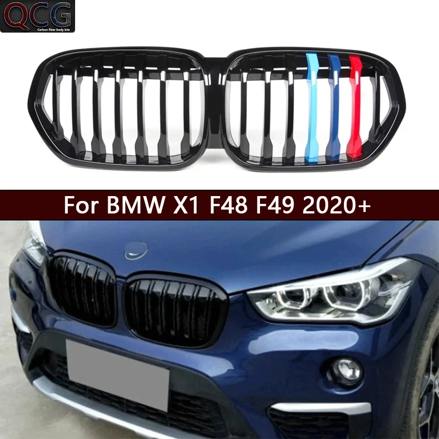 

For BMW X1 F48 F49 2020+ Kidney Grille Glossy Black ABS Color Plastic Front Bumper Auto Decor Grill Car Accessories body kit