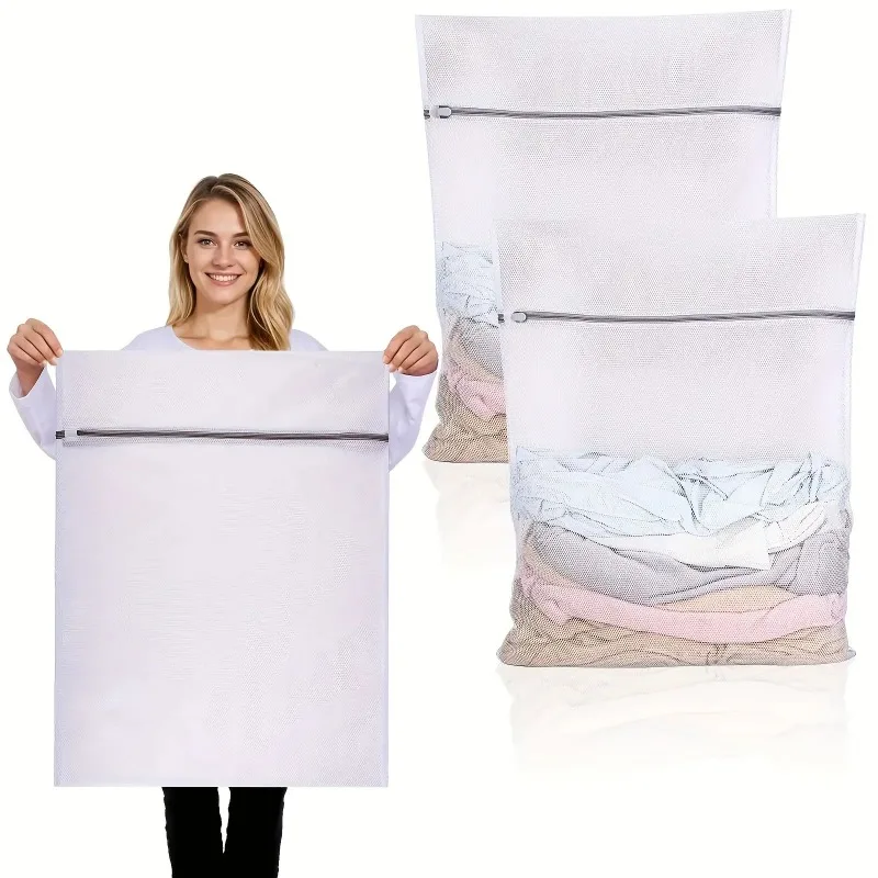 2 Stück Große, Strapazierfähige, Wiederverwendbare Wäschebeutel mit Reißverschluss, XXL-Größe Geeignet für Hemden, Pullover, Mäntel, Hosen