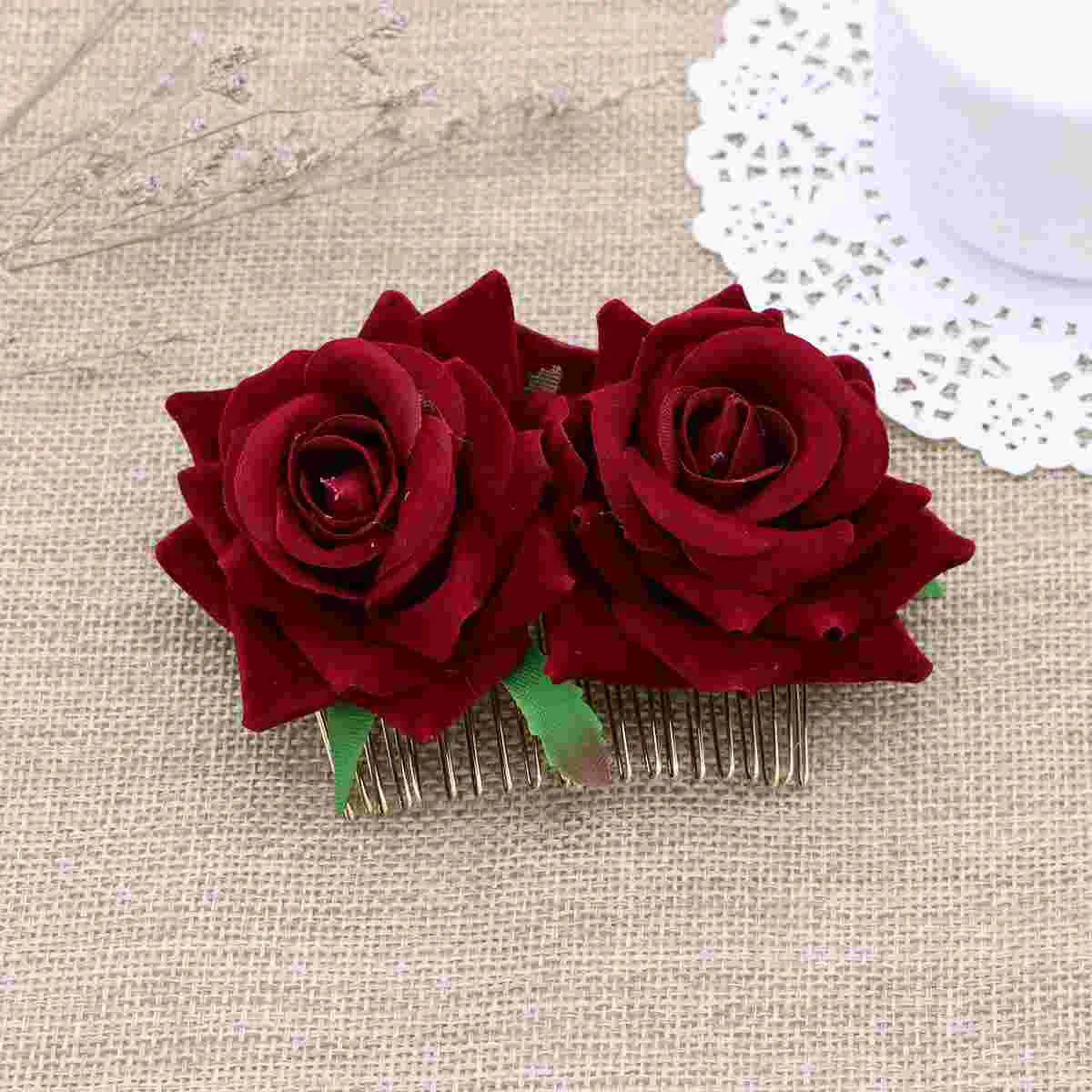 Hair Barrettes for Girls Bride Accessories Rose Flower Comb Jewels Women Hairclip