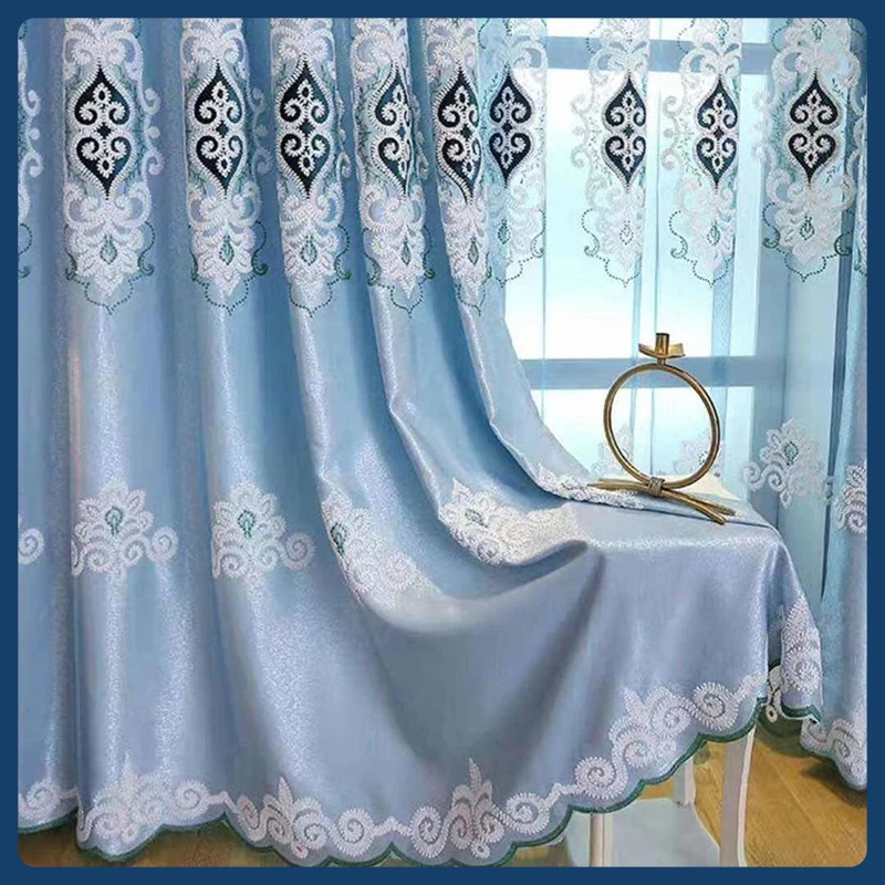 

Modern Classic Embroidered Curtain for Living Room Bedroom Windows Backdrop Jacquard Simple European Shading Curtain Blackout