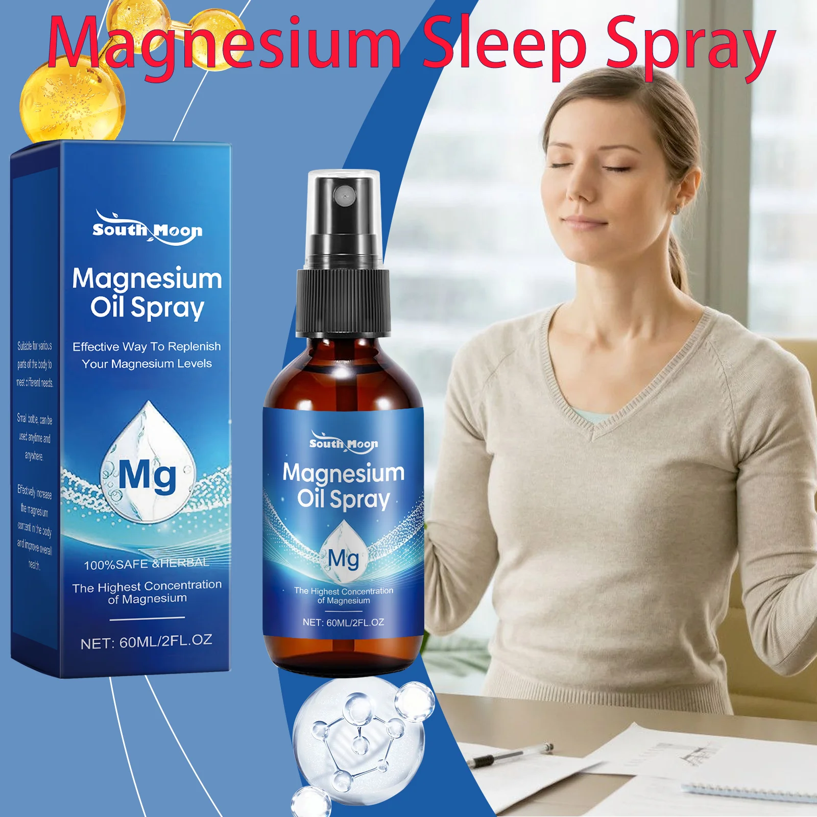 

Магниевый спрей для сна: снимает мышечную боль, смягчает кожу, масло магния для расслабления и улучшения сна, 60 мл