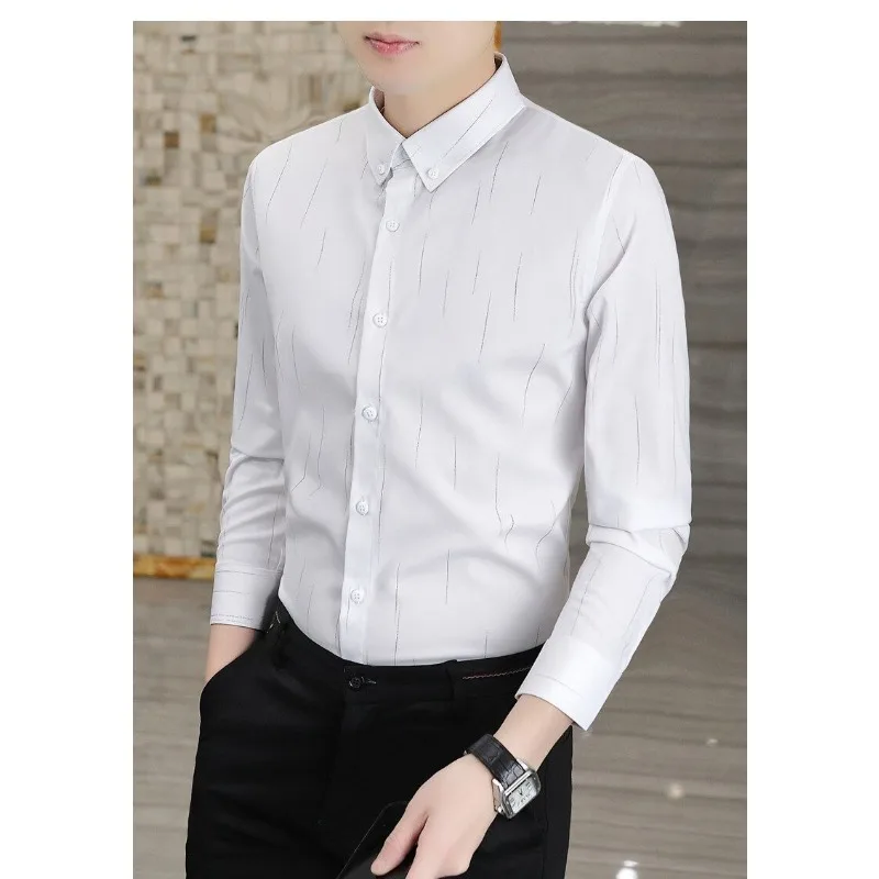 Light Luxury Shirt Men's Korean Version Slim Long-sleeved Business Casual Young and Middle-aged No-iron Trendy Shirt