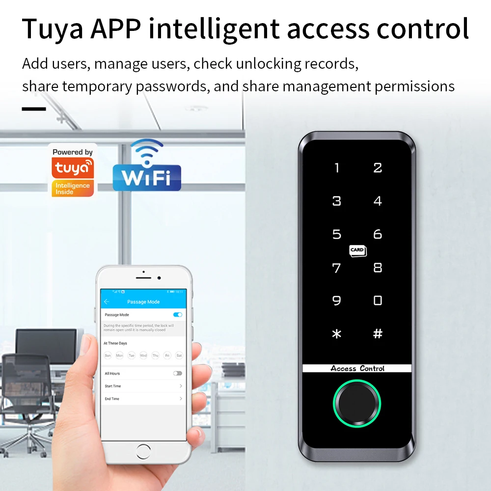 Support Tuya App Electronic Fingerprint Lock Opener Access Control Keyboard Waterproof Smart Fingerprint Card Digital Keypad
