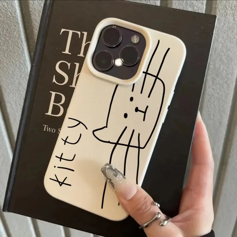 مجردة الإبداعية لطيف القط جراب هاتف مناسبة آيفون 17 برو ماكس 16 15 14 12 11 13 16 زائد Lichee نمط غطاء من السيليكون #1