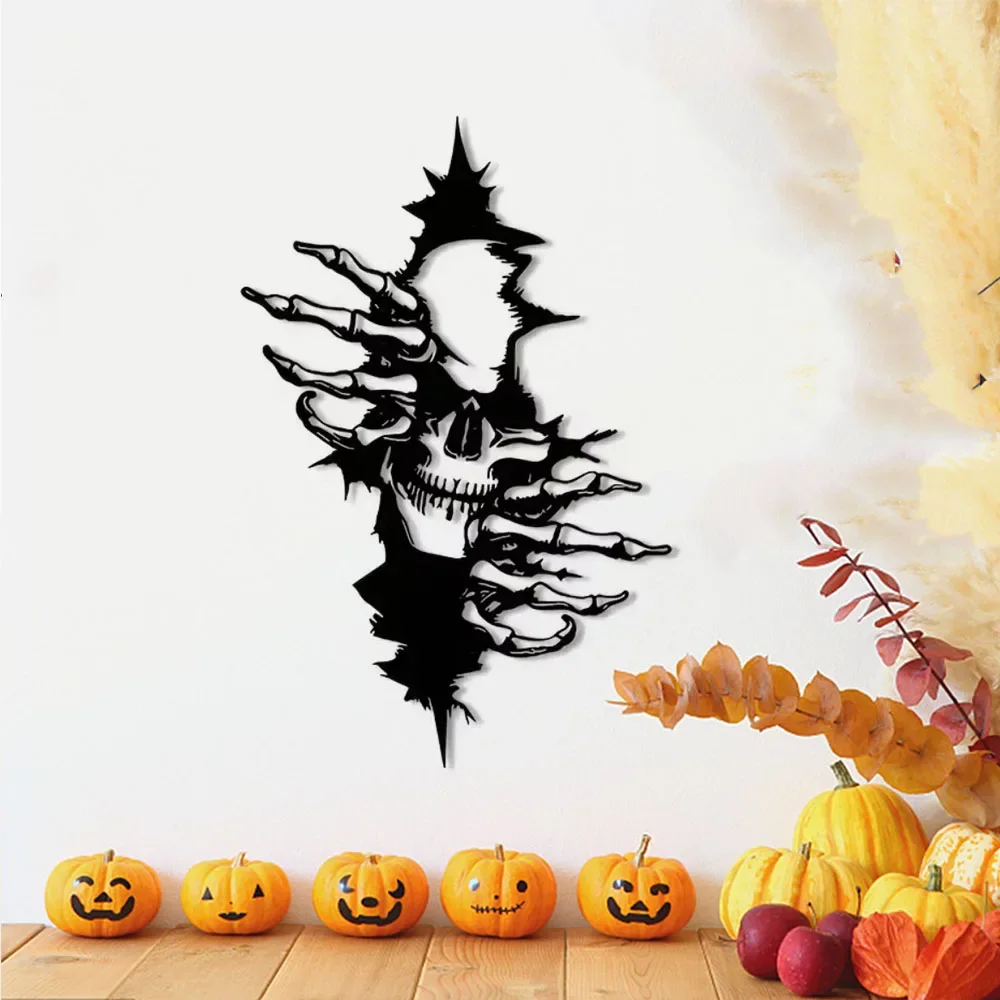 

1pc Spine-chilling Scary Skeleton Metal Wall Decor: Chic Halloween Art for Interior and Outdoor Home Decorating