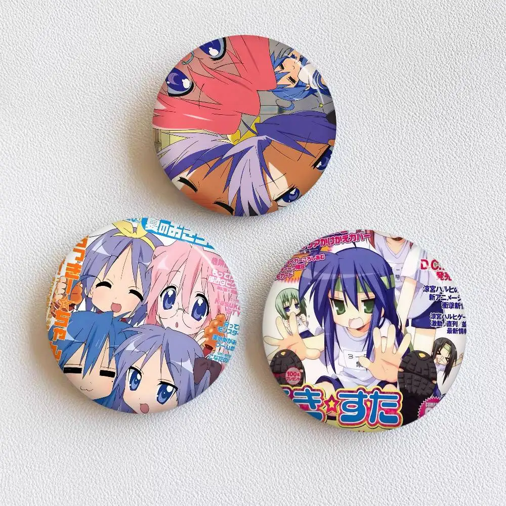 Cartoon L-Lucky S-Star ANIME Creative Pins Funny Faces Round Snap-in Brooch Badge Backpack Hat Accessories Jewelry Gifts