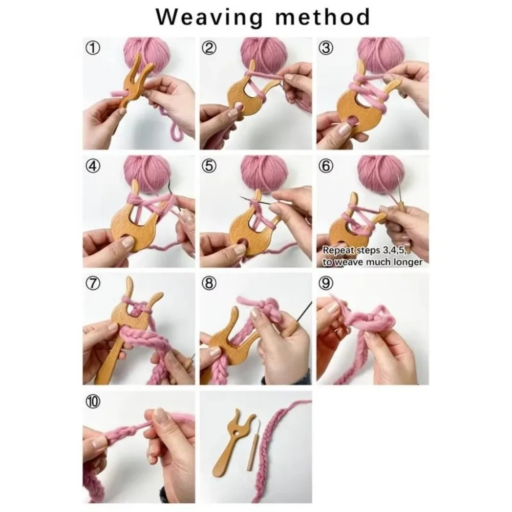 

Knitted Suit Wooden Knitting Fork DIY Craft Macrame Tool Braiding Tool Yarn Handheld Loom