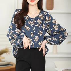 women Clothing elegant Stylish Floral Print Shirt spring summer casual Loose Long Sleeve Chiffon Blouses chic O-neck Button tops