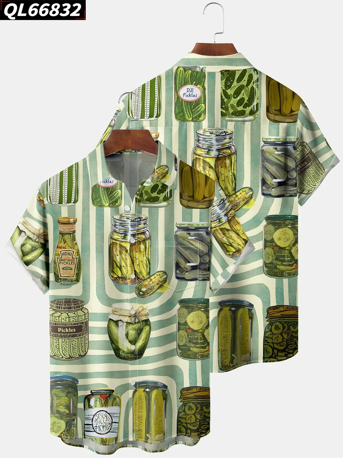 Summer Hawaiian Men's Shirts Short Sleeve Button Tops T-rex Candy Cartoon Print High Quality Beach Vacation Pocket Clothing 2024