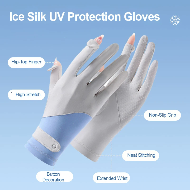 Sun Protection Women's Gloves Cycling Ice Silk Touchscreen Driving Flip Top Breathable Stretchy   Color-block Non Slip Gloves