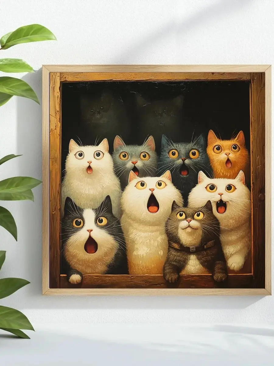 1 Stück 40x40 cm/15,74 Zoll Kreuzstich-Set mit Motiv „Eine Gruppe erstaunter Katzen“ DIY-Set 11CT/14CT Joy Sunday als Geschenkzubehör – Detail 1