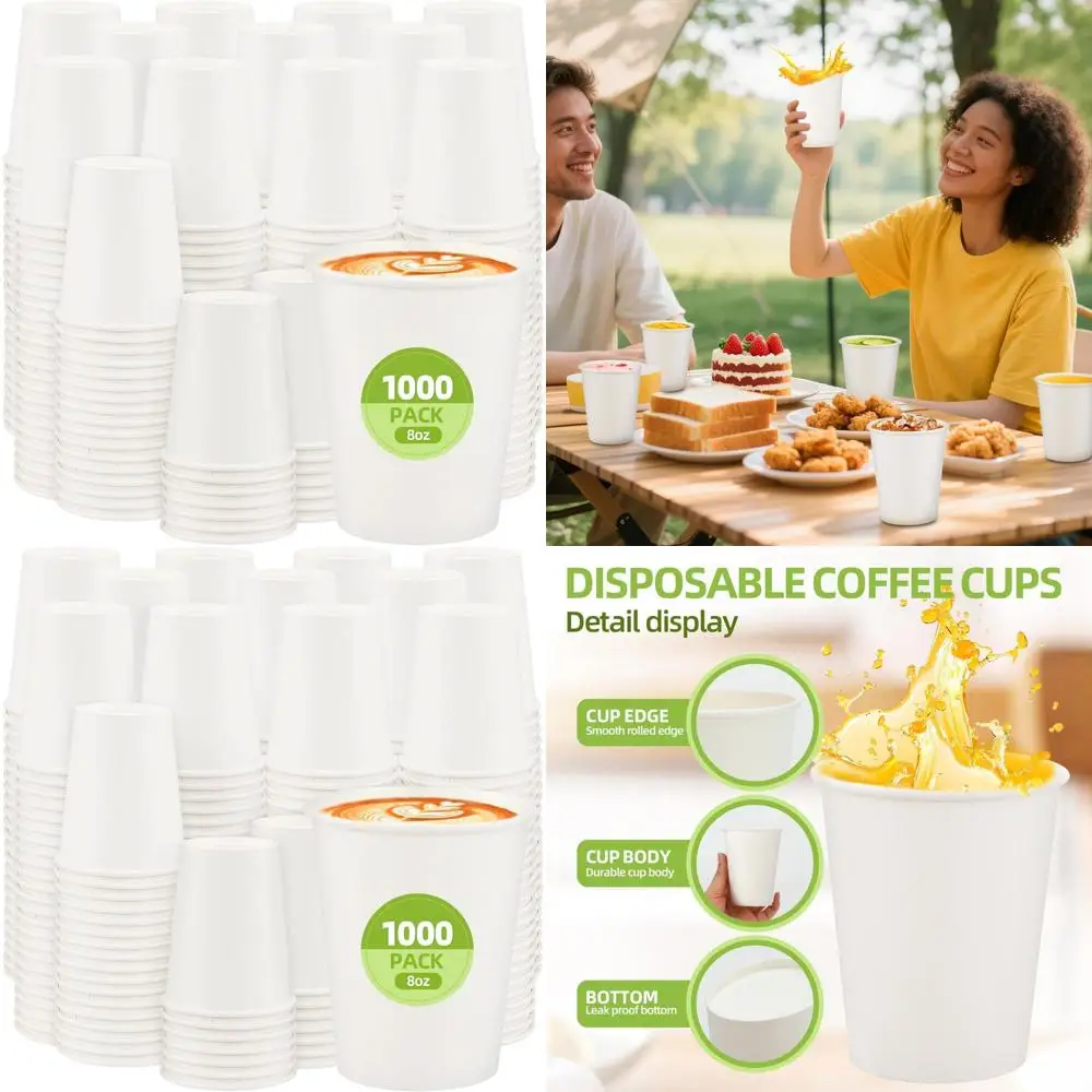 

8 oz White Disposable Paper Cups Bulk, Thickened for Hot Drinks, Ideal for Commercial Use, Hotels, Parties, Schools, Hospitals