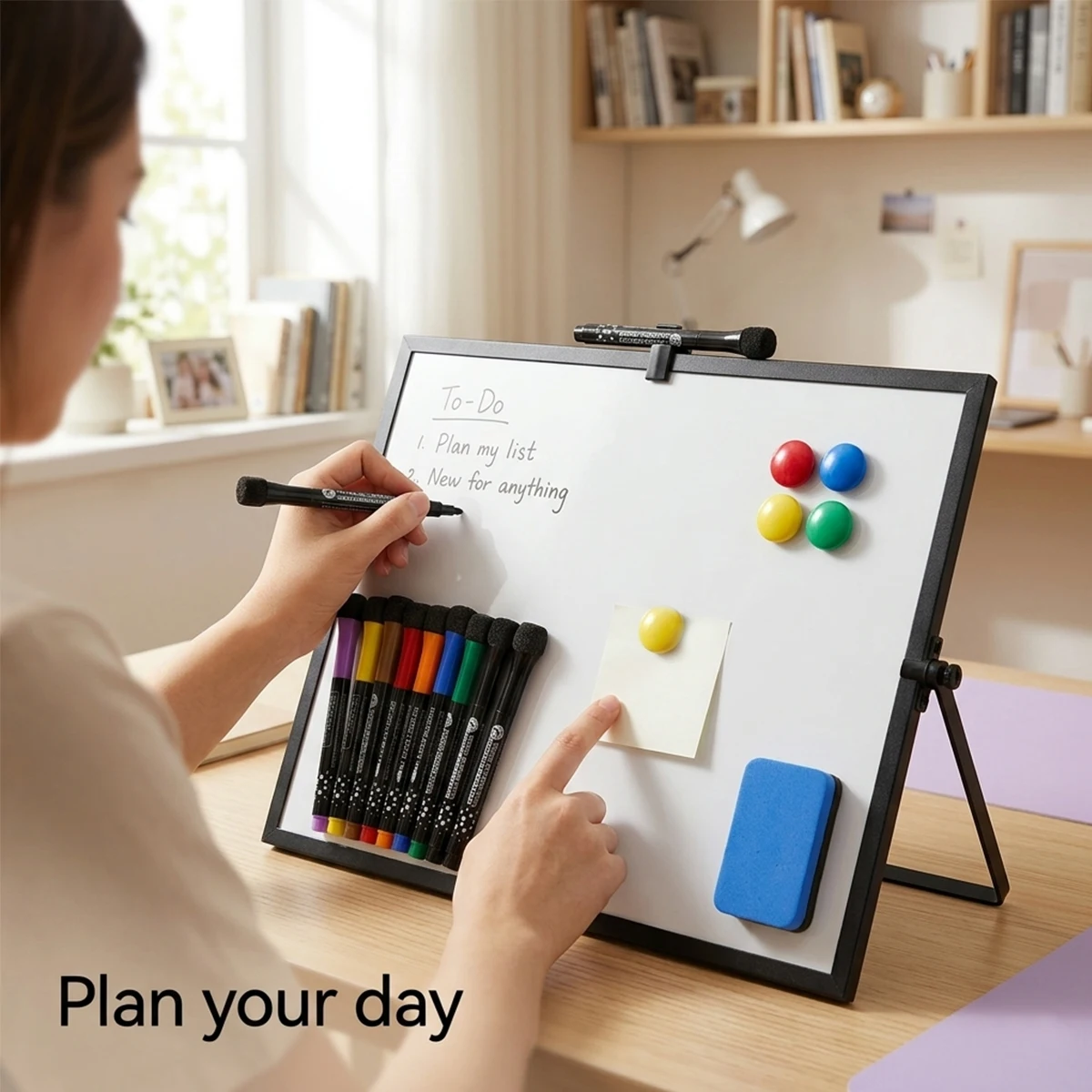 Dry wipe whiteboard, double-sided whiteboard, portable whiteboard for drawing, planning, memo, home, and office use