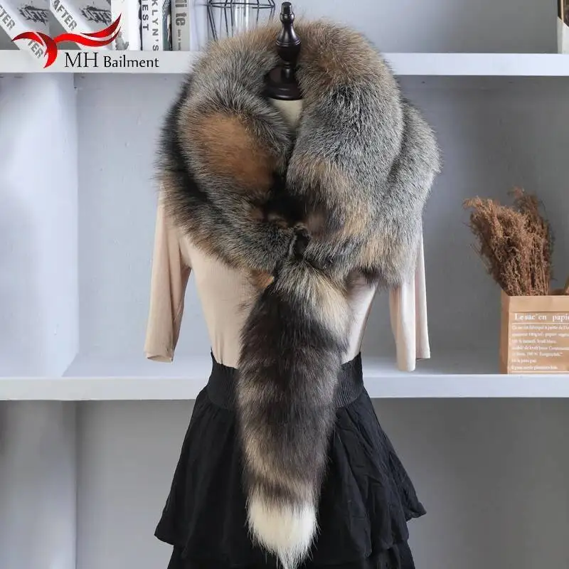 여성용 진짜 여우 모피 스카프, 럭셔리 파티, 겨울 모피 스카프, 천연 여우 모피 칼라, 매우 크고 따뜻한 부드러운 숄 액세서리