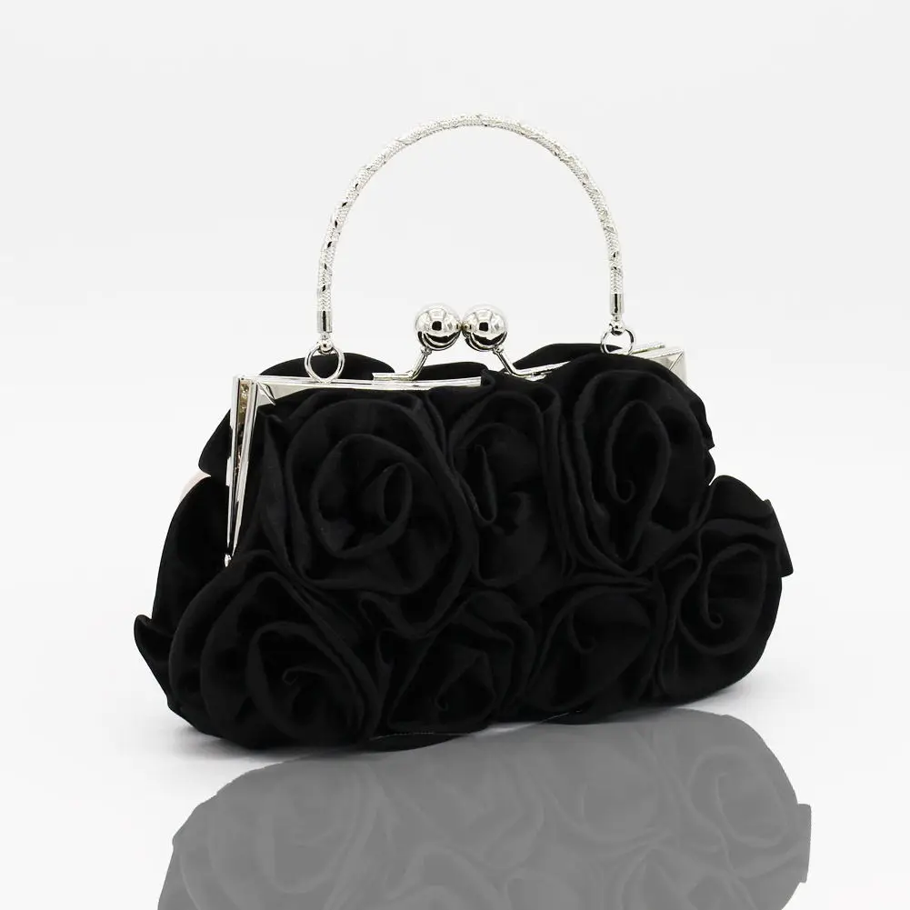 Fahsion Women's Rose Flower Solid Color Handbag Casual Evening Bag Party Wedding Handbags Luxury Women Dress Satin Bridal Bags