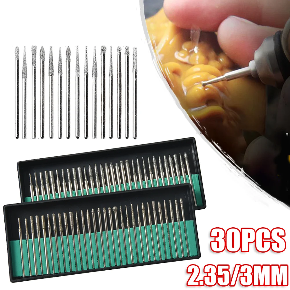 30 szt. Diamentowa końcówka do grawerowania z zadziorami 2,35/3 mm Zestaw narzędzi do obracania wierteł
