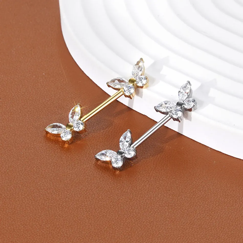 1Pc G23 Titanium Nipple Ring Straight Barbell Piercing Zircon Internally Threaded Nipple Bars Piercing Ring Women Body Jewelry view 3