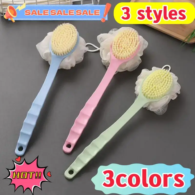 1pcs Rubber Bath Brush Long Handle Soft Hair Bath Brush Back Rubbing Body Scrubbing Exfoliating Massage Skin Care Tools