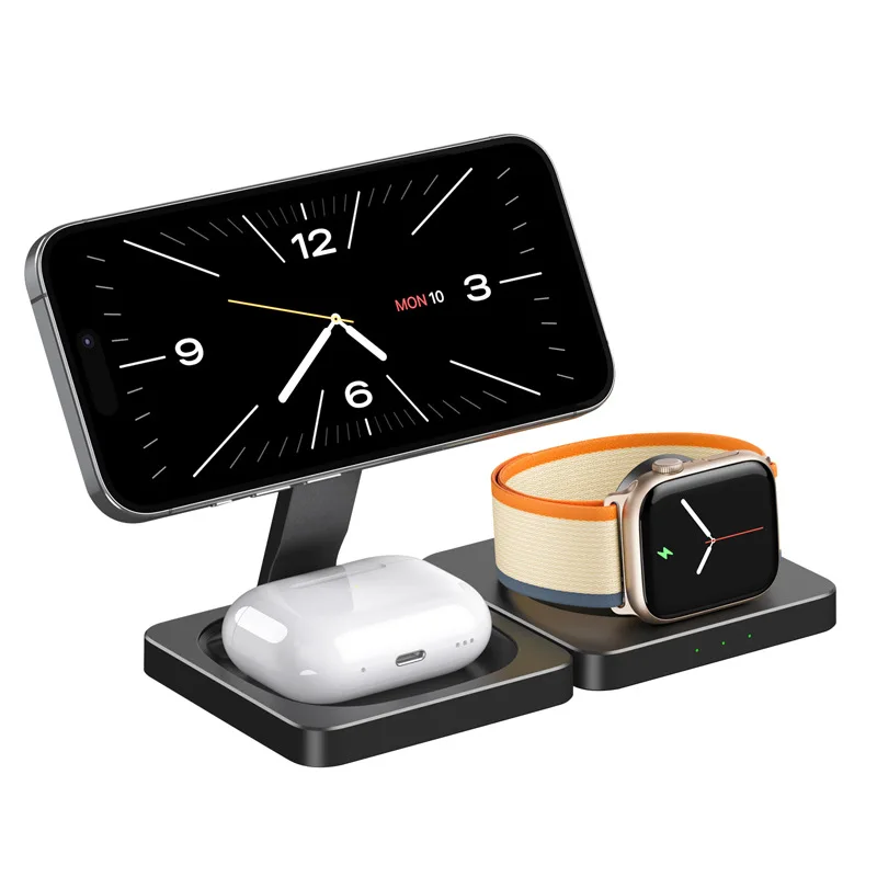 

Беспроводное магнитное зарядное устройство 3 в 1 для мобильных телефонов Apple 16, часов iWatch, наушников Magsafe 15 Вт