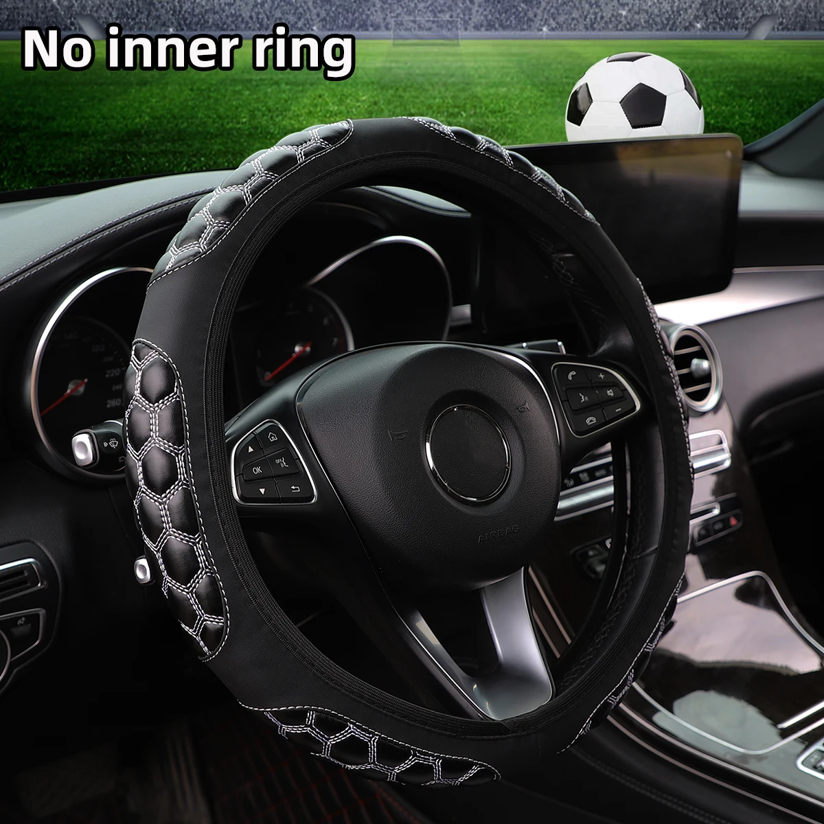 1 artificial sheepskin embroidered skin feeling soccer sports car without inner ring steering wheel cover fits 37-38CM